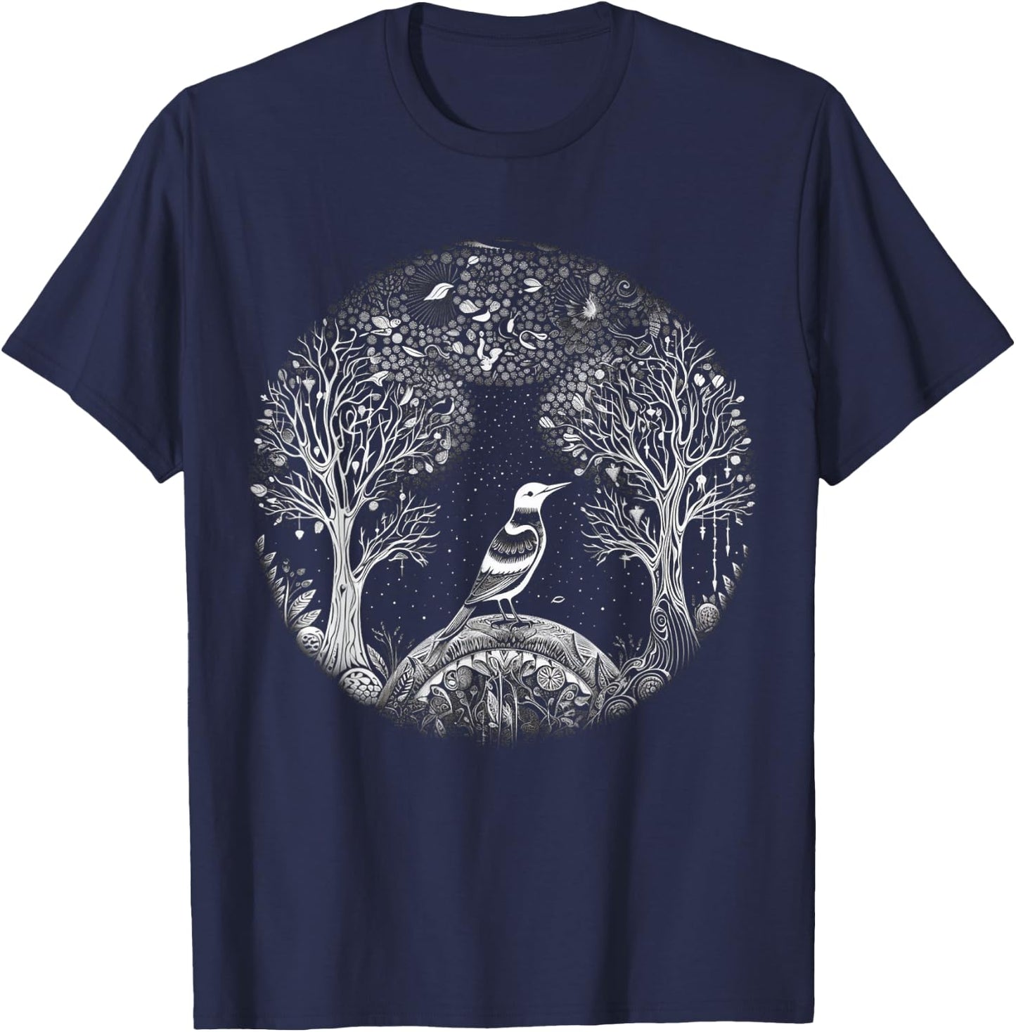 Vogel Baum Kunst Tier Motiv Vogel T-Shirt - T-Shirt | Navy