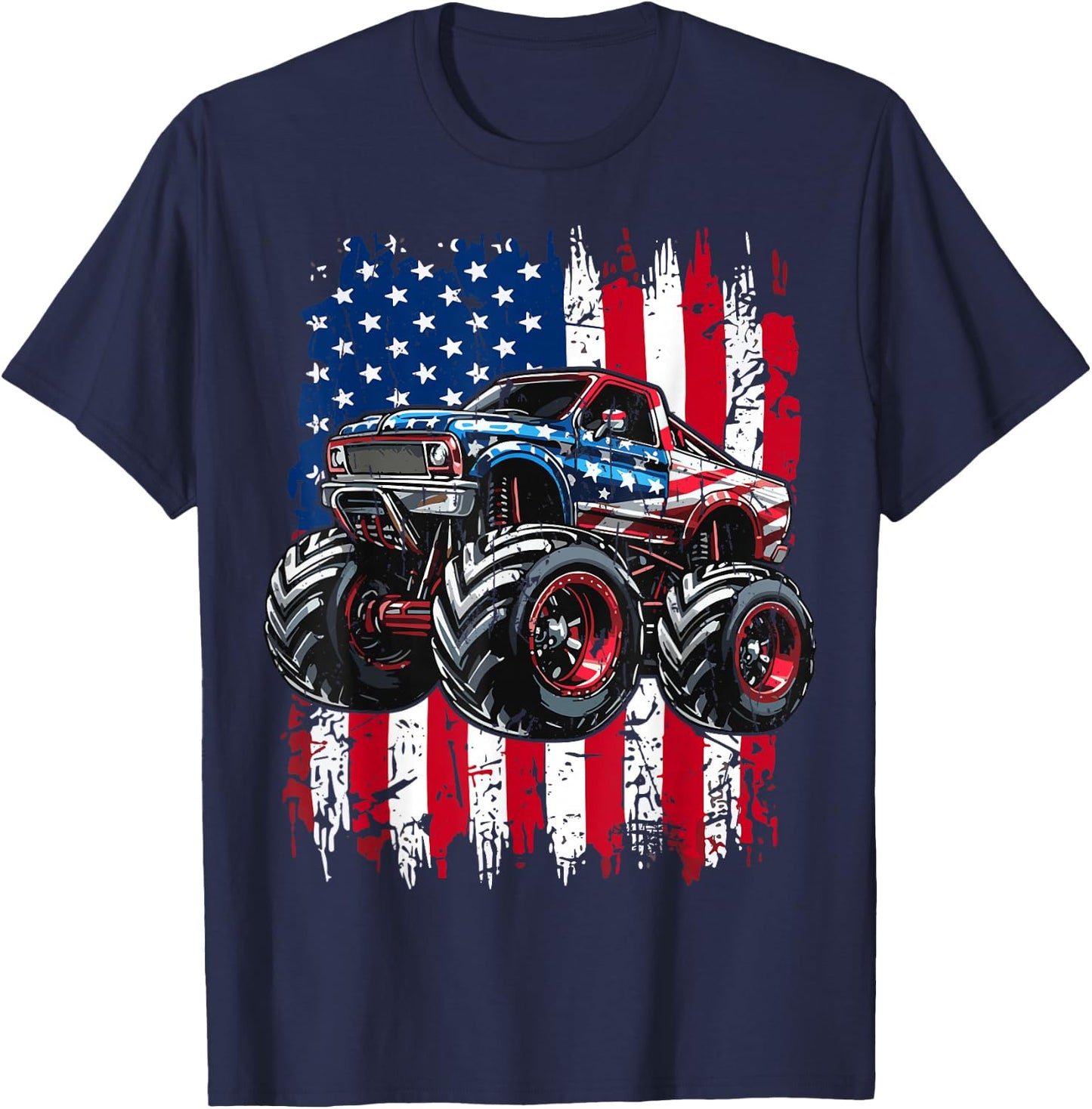 Monster Truck USA Flag American T-Shirt - T-Shirt | Navy