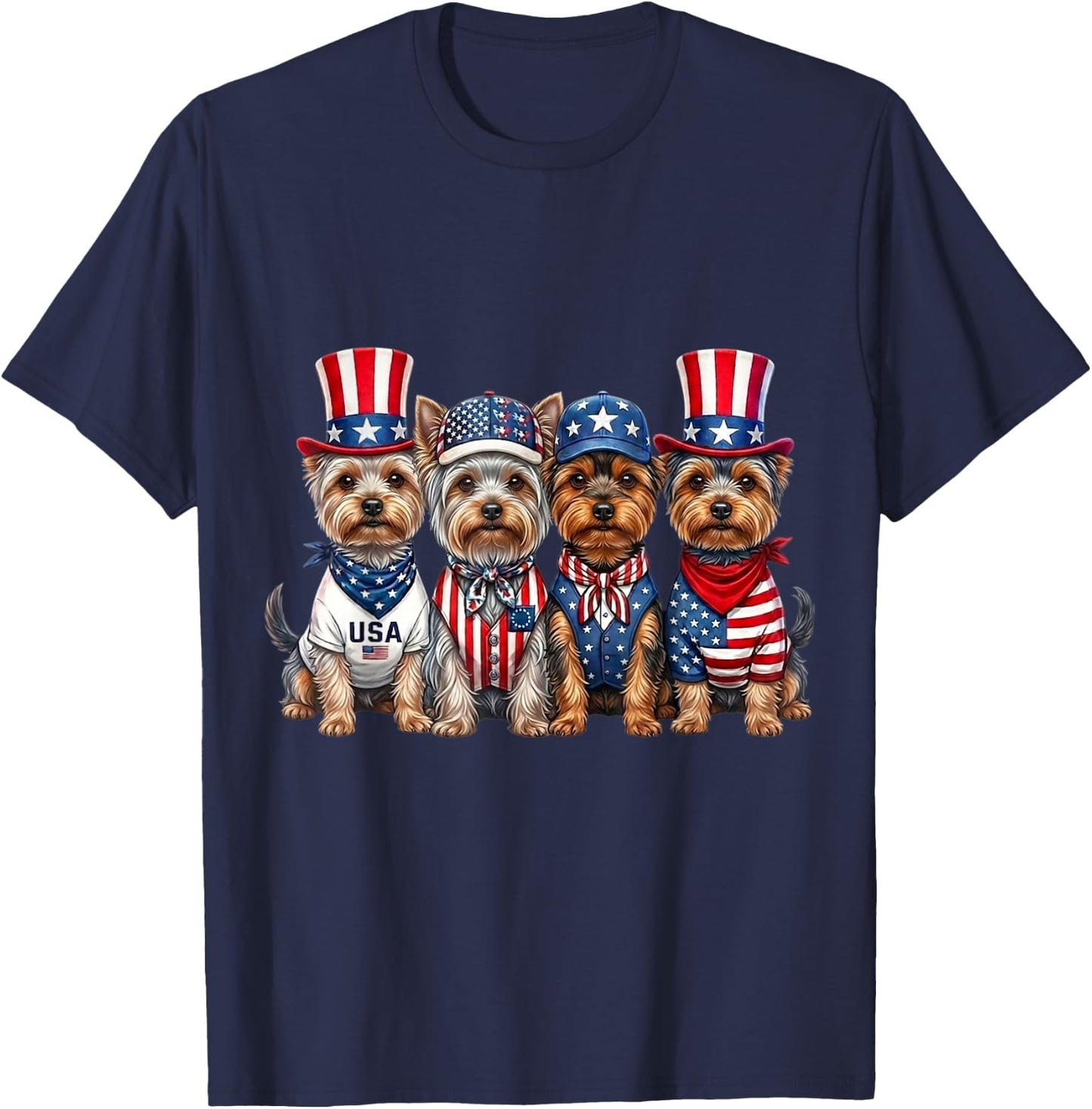 Yorkshire Terrier 4th of July Patriotic Funny Men Women Kids T-Shirt - T-Shirt | Navy