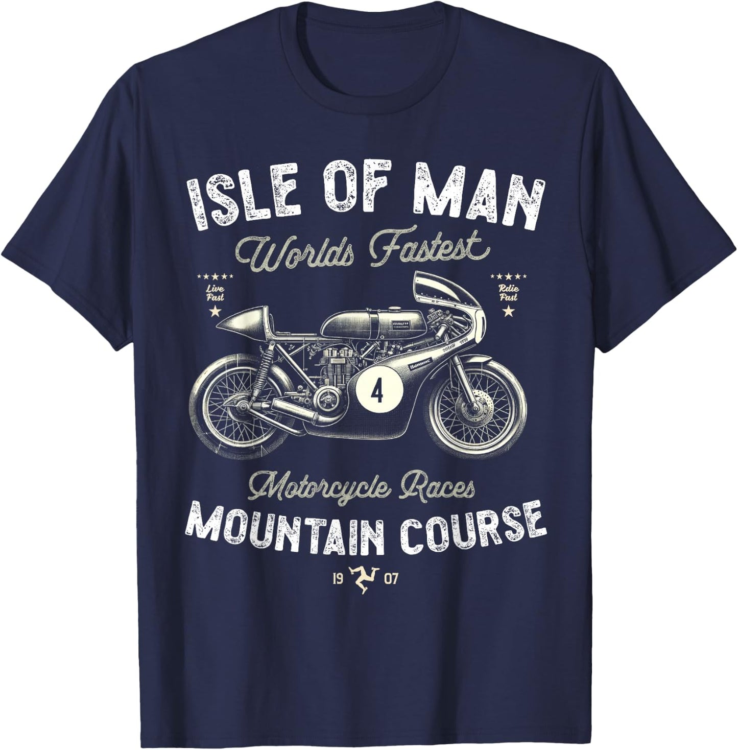 Retro Isle of Man TT Races Vintage Motorcycle Race T-Shirt - T-Shirt | Navy