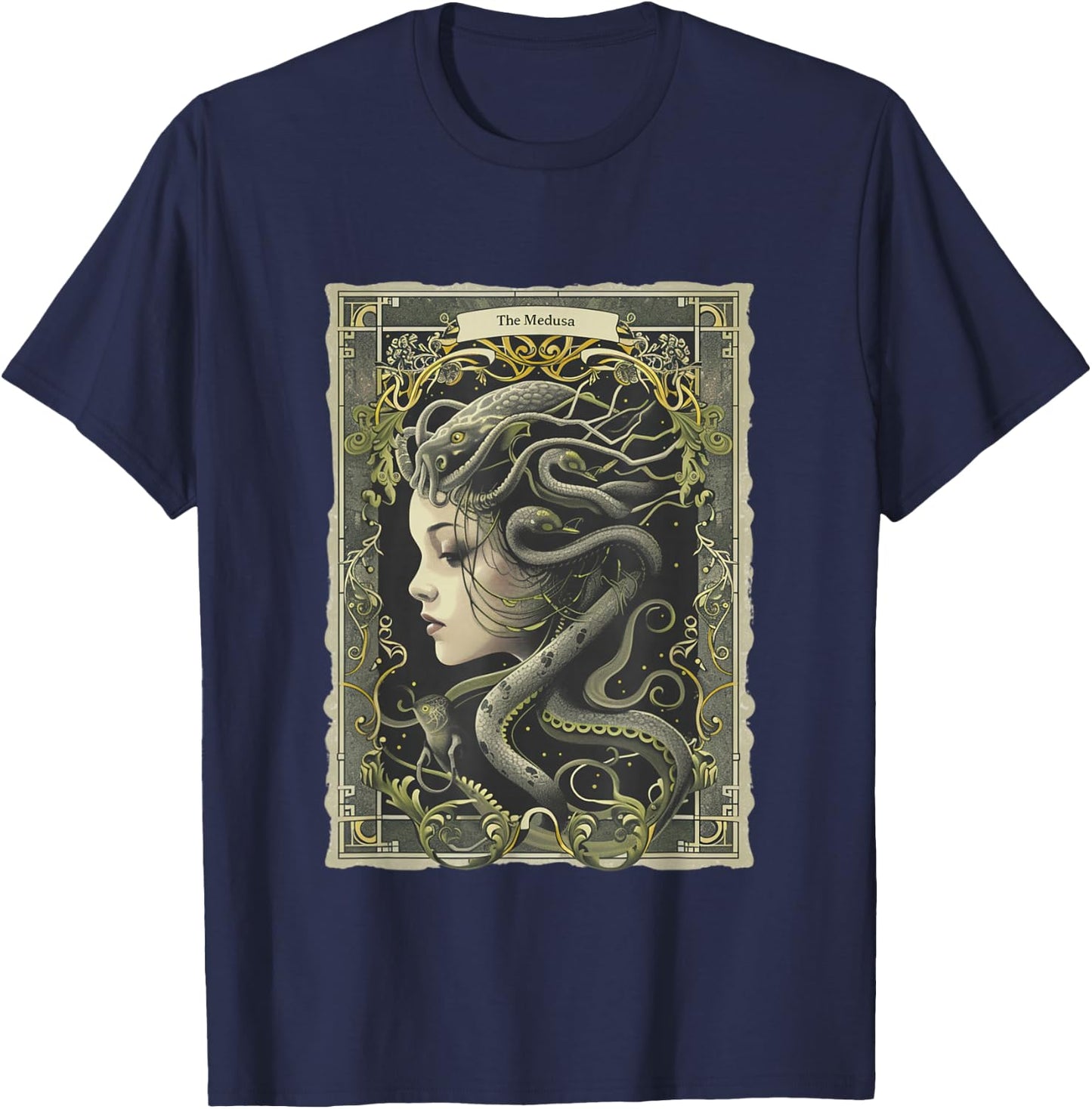 Greek Mythology Medusa Tarot Card Occult Scary Dark Grunge T-Shirt - T-Shirt | Navy