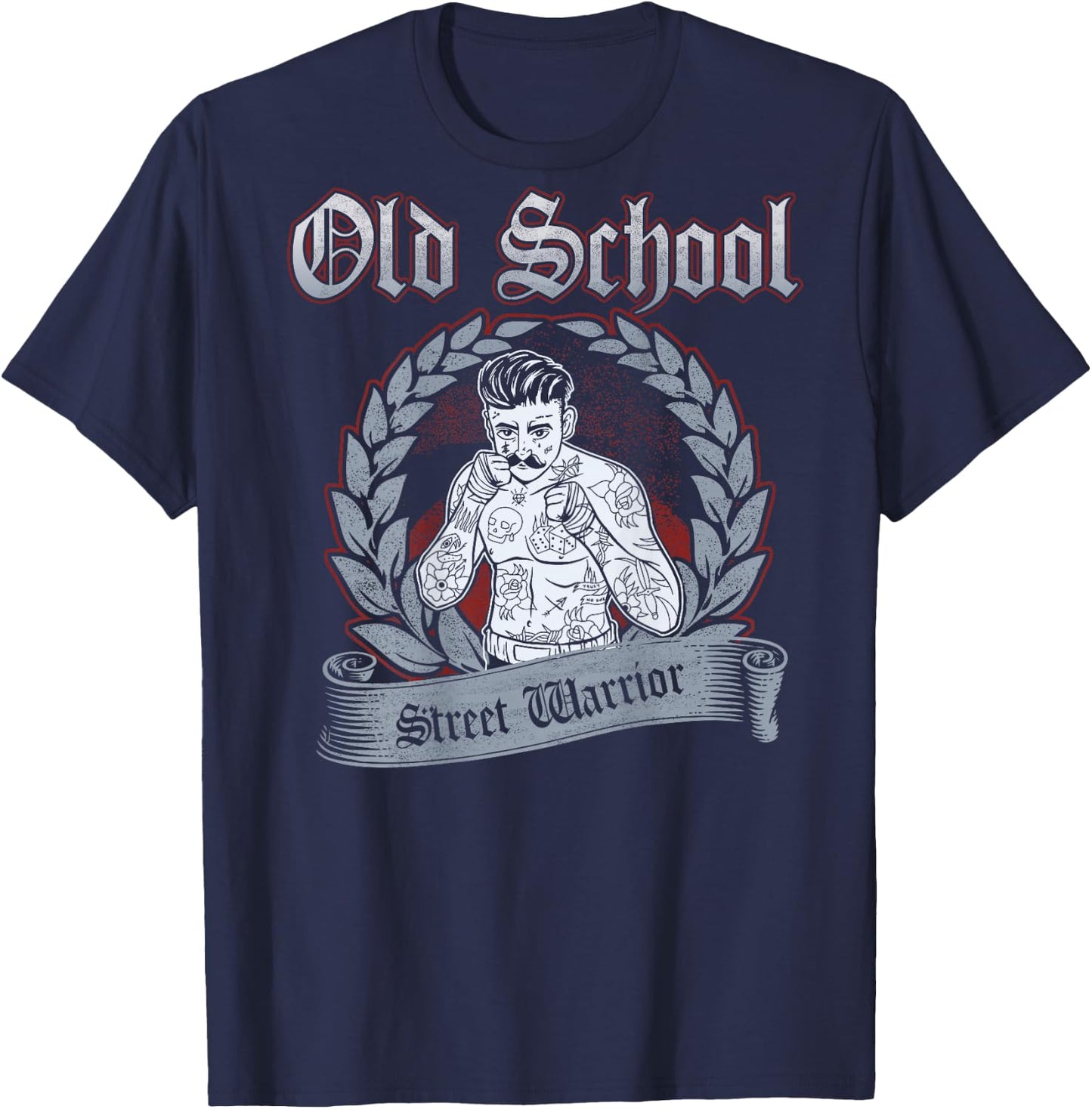 Hooligan Ultras "Old School Street Warrior" Boxerback Print , black T-Shirt - T-Shirt | Navy