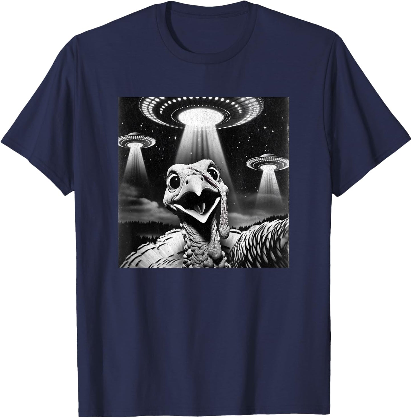 Invasion Funny Thanksgiving Meme Alien Turkey UFO Selfie T-Shirt - T-Shirt | Navy