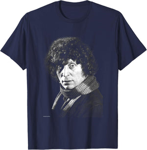 Doctor Who Actor Tom Baker Staring Black & White T-Shirt - T-Shirt | Navy