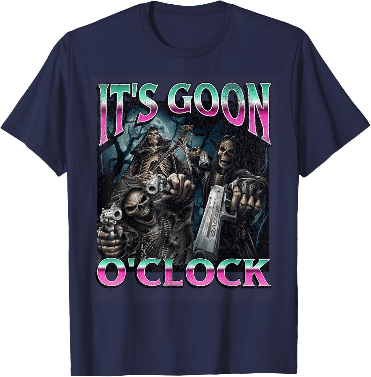 Gooning O'Clock Meme Skeleton Funny T-Shirt - T-Shirt | Navy