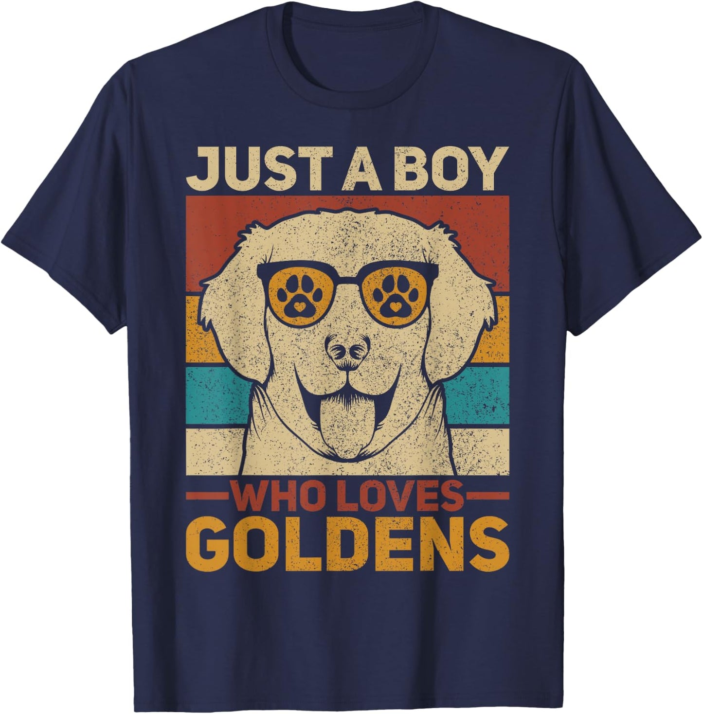 Just A Boy Who Loves Goldens Dog Lover Pet Golden Retriever T-Shirt - T-Shirt | Navy