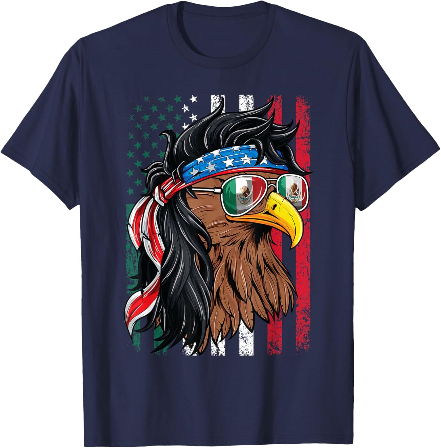 Mexican American Shirt Mexico USA Flag July 4th Mexican T-Shirt - T-Shirt | Navy