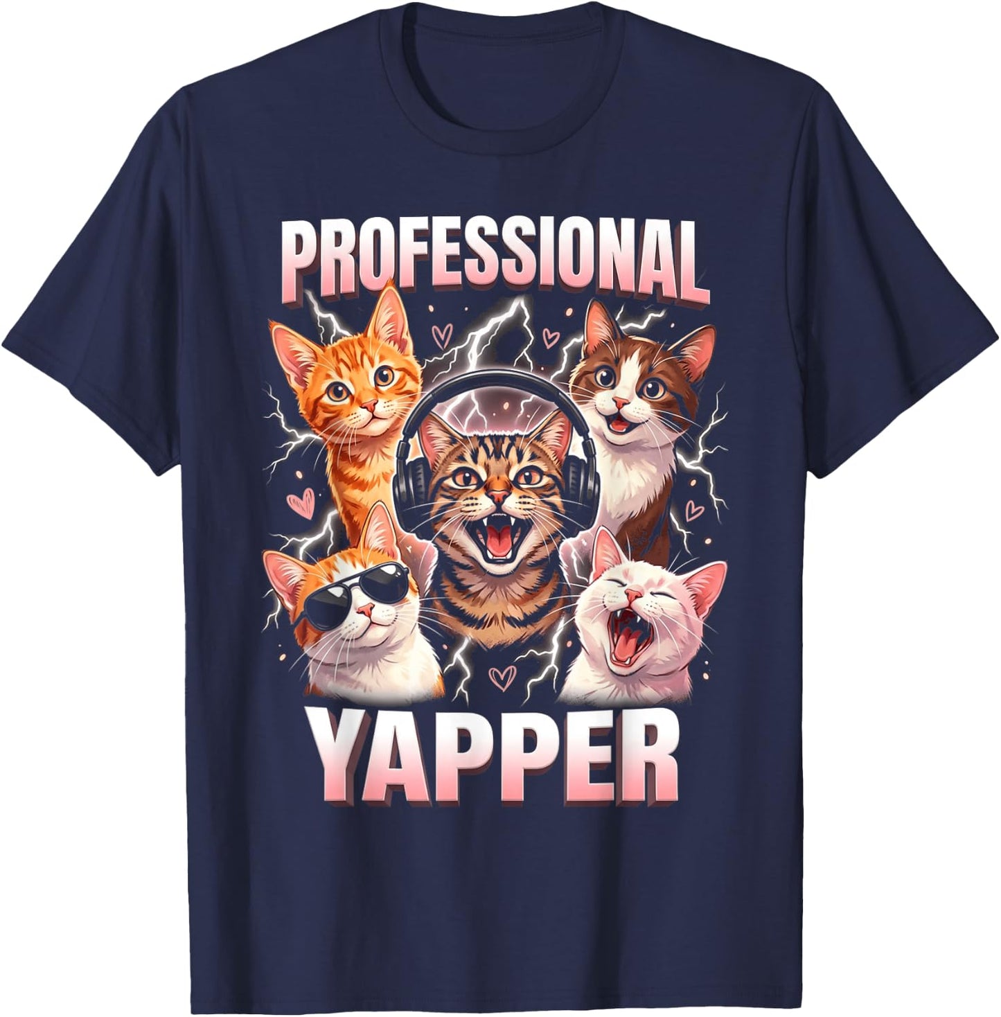 Professional Yapper Funny Cat Meme Lover Humor Graphic T-Shirt - T-Shirt | Navy