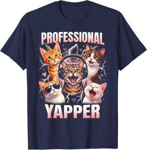 Professional Yapper Funny Cat Meme Lover Humor Graphic T-Shirt - T-Shirt | Navy