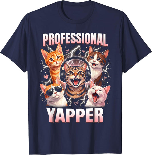 Professional Yapper Funny Cat Meme Lover Humor Graphic T-Shirt - T-Shirt | Navy