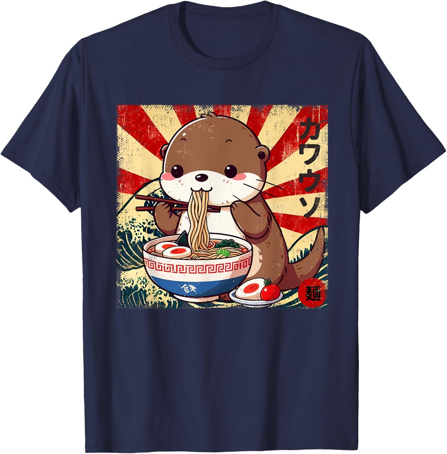 Kawaii Ramen Cute Anime Cute Kawaii Otter Japanese Noodles T-Shirt - T-Shirt | Navy