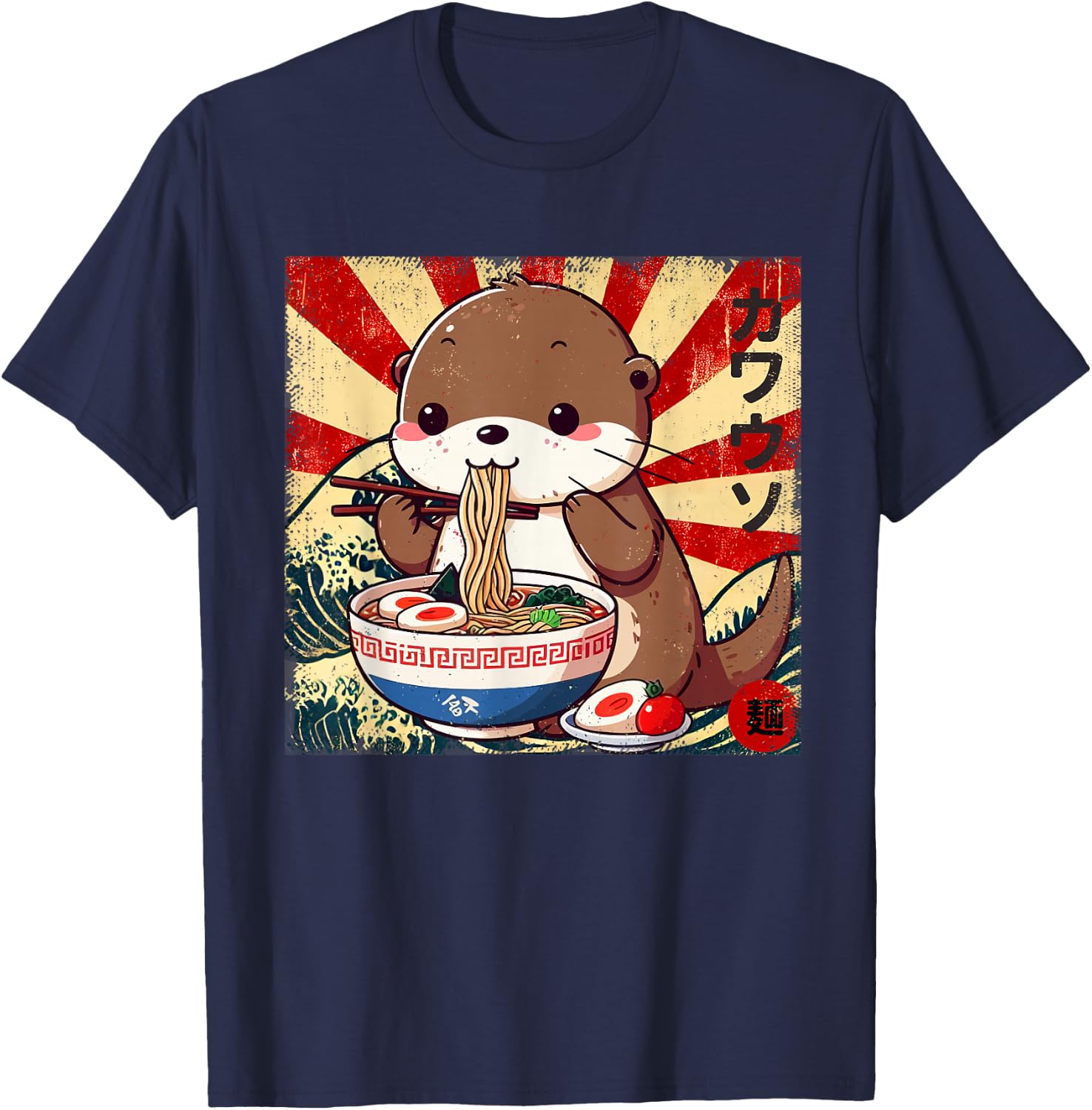 Kawaii Ramen Cute Anime Cute Kawaii Otter Japanese Noodles T-Shirt - T-Shirt | Navy