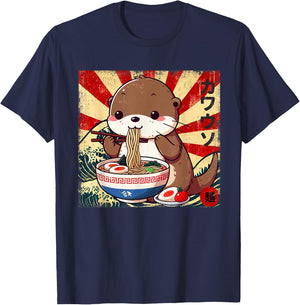Kawaii Ramen Cute Anime Cute Kawaii Otter Japanese Noodles T-Shirt - T-Shirt | Navy