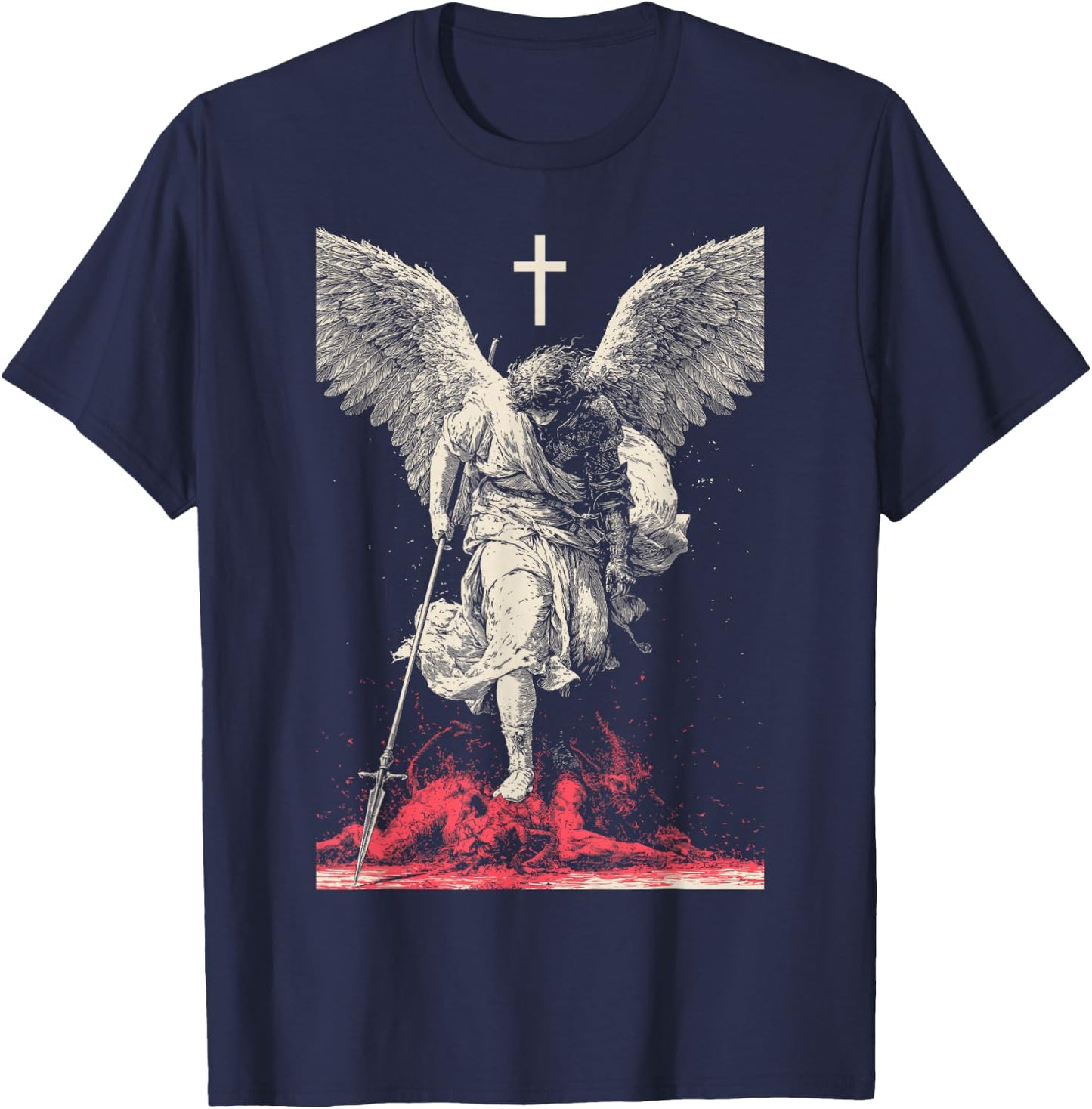 Saint Michael Archangel Urban Streetwear Heavy Metal Y2K T-Shirt - T-Shirt | Navy