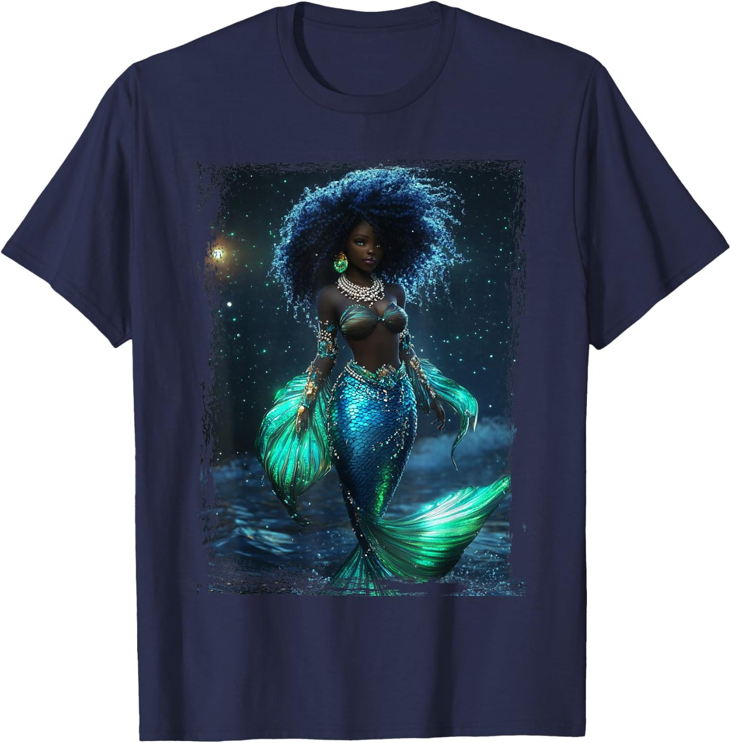 The Goddess Yemaya Wicca African Witch Temperance Mermaid T-Shirt - T-Shirt | Navy