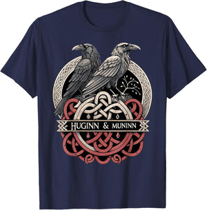 Viking Knotwork - Odin’s Eyes Huginn & Muninn T-Shirt - T-Shirt | Navy