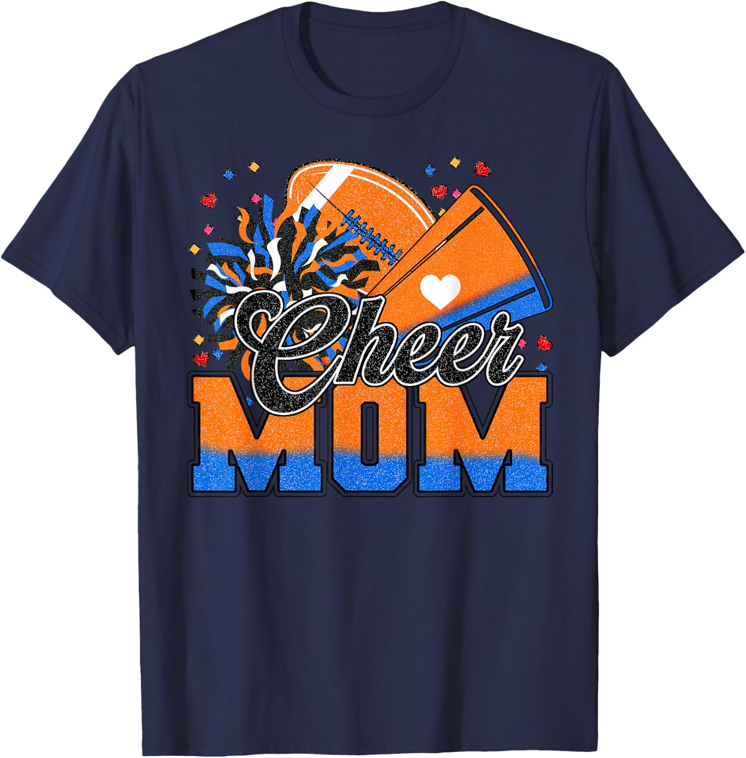 Orange And Blue Football Cheer Mom Men Cheerleader T-Shirt - T-Shirt | Navy