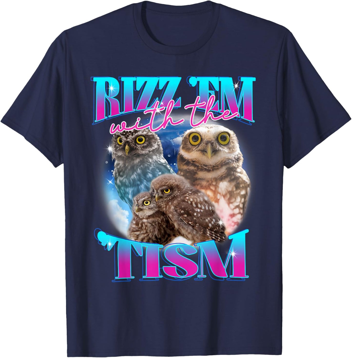 Rizz 'em With The 'tism Autism Awareness Puzzle Funny Owl T-Shirt - T-Shirt | Navy