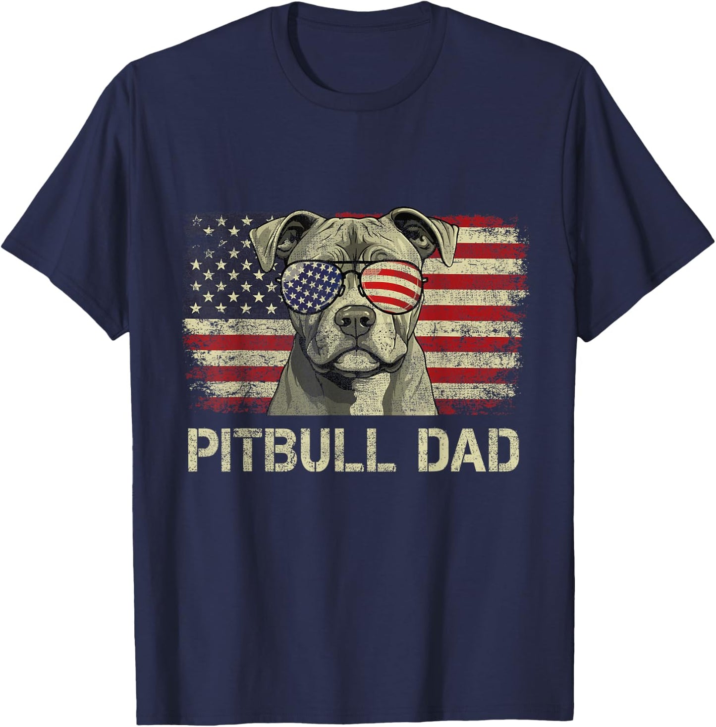 Pitbull Dad Dog Lovers American Flag 4th Of July Men T-Shirt - T-Shirt | Navy