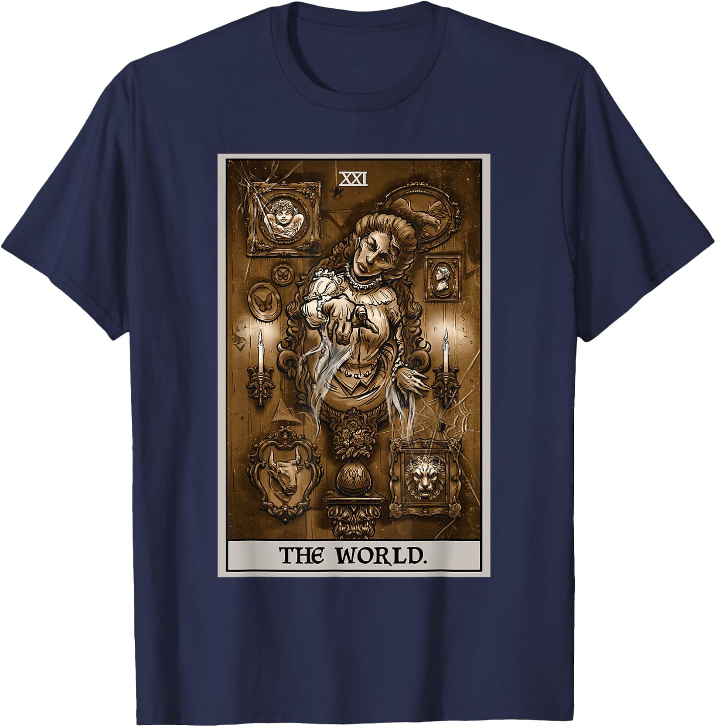 The World Tarot Card Victorian Ghost Gothic Occult Horror T-Shirt - T-Shirt | Navy