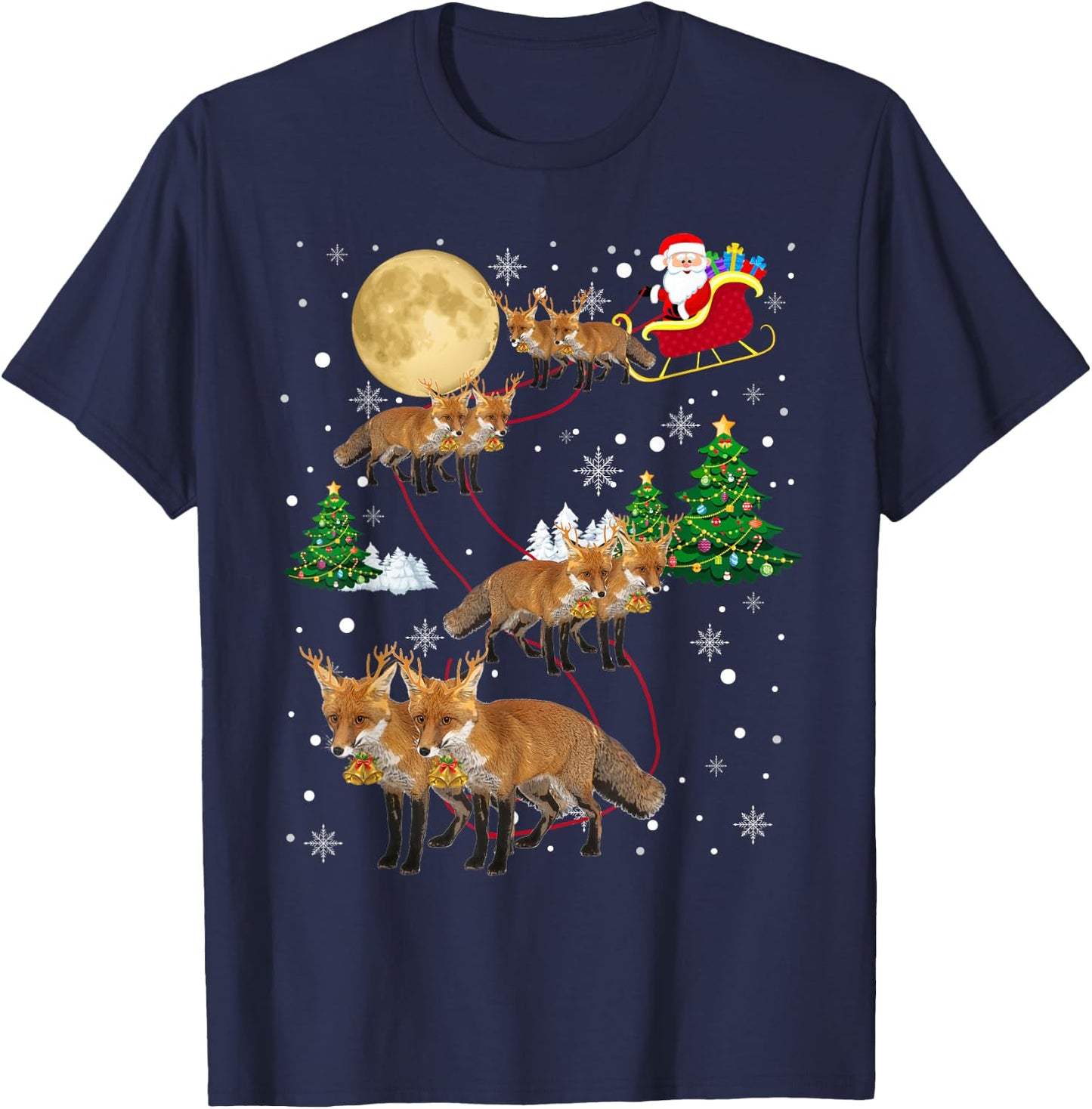 Fox Tree Christmas Sweater Xmas Pet Animal Lover Gifts T-Shirt - T-Shirt | Navy