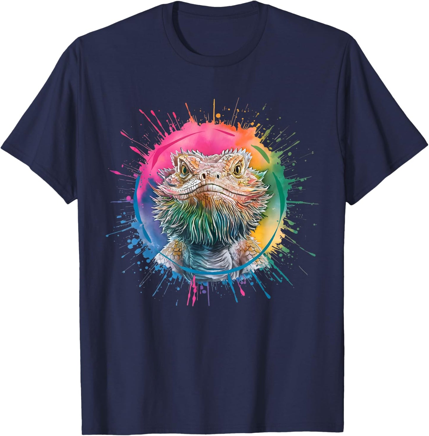 Bearded Dragon Men Woman Colorful Watercolor Bearded Dragon T-Shirt - T-Shirt | Navy