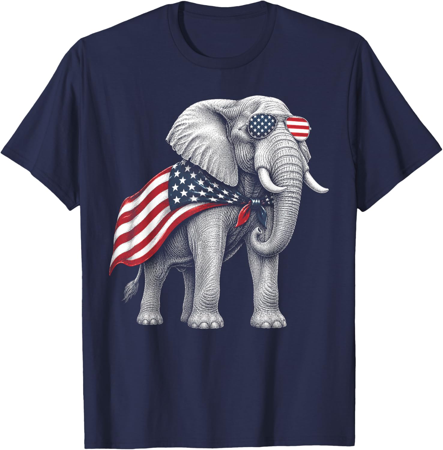 Elephant 4th of July US American Flag Safari Animal T-Shirt - T-Shirt | Navy