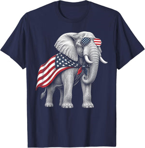 Elephant 4th of July US American Flag Safari Animal T-Shirt - T-Shirt | Navy