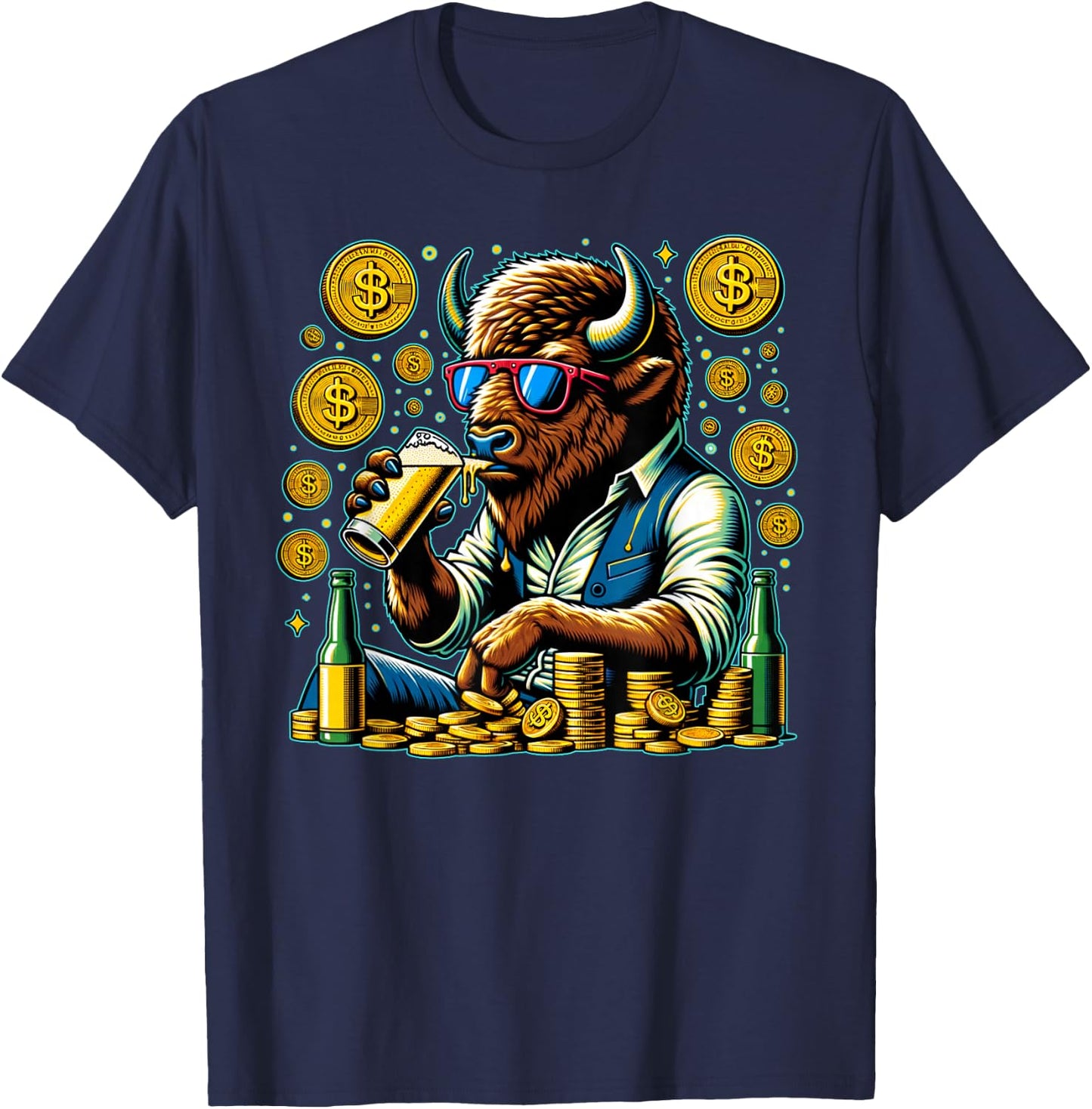 Lucky Buffalo Casino Slot Machine BUFFALOOOOO Gambling T-Shirt - T-Shirt | Navy