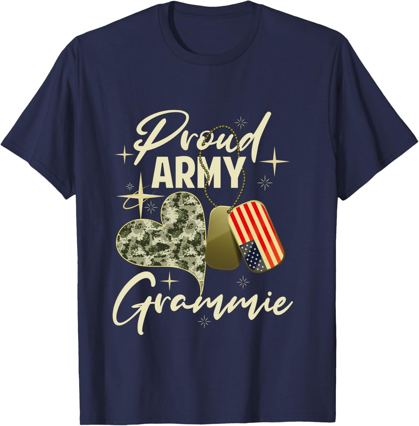Proud Army Grammie Camouflage Mother's Day Dog Tag US Flag T-Shirt - T-Shirt | Navy