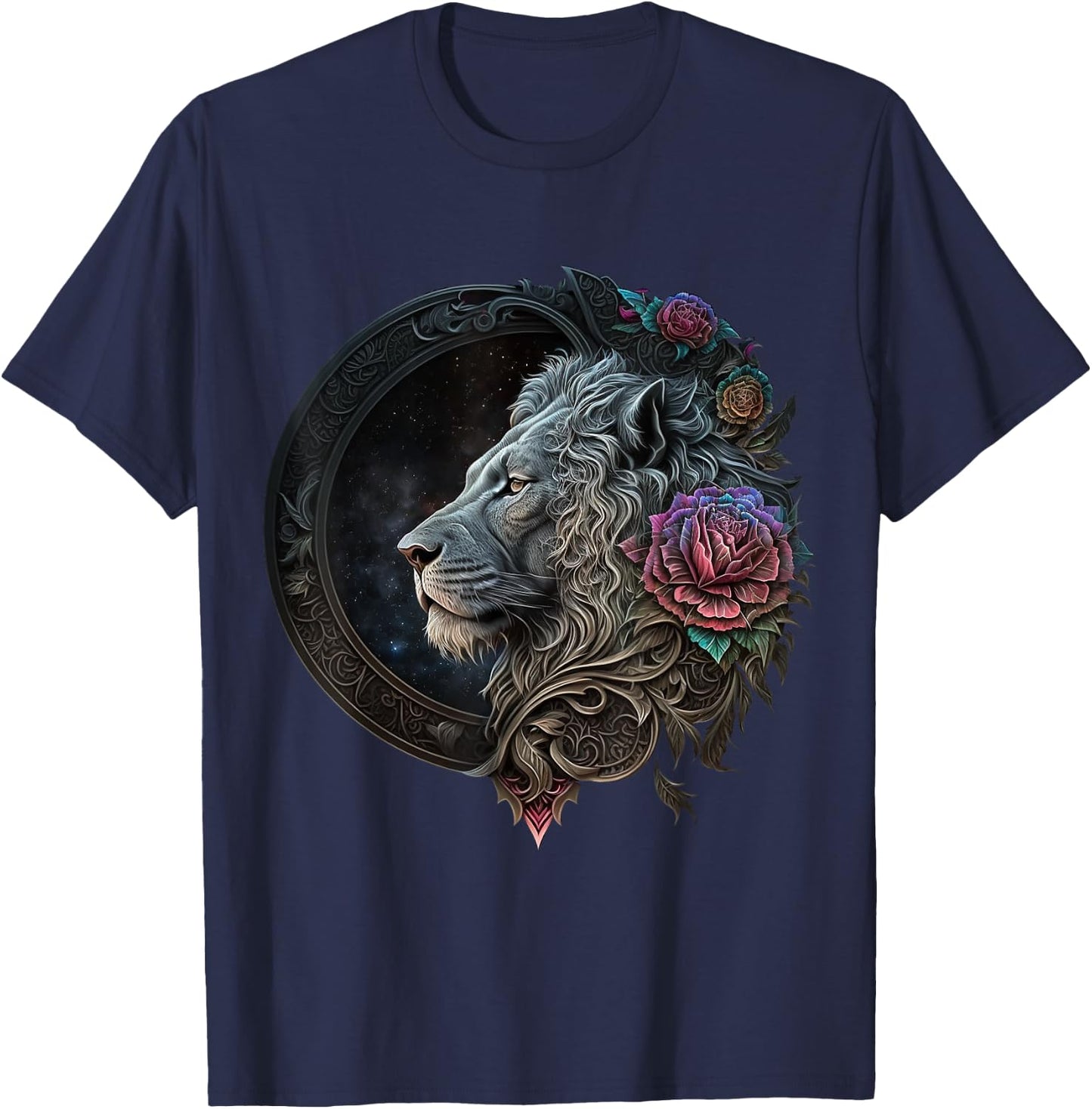 Löwe Mandala Blumen Kunst Raum Tier Zoo Löwe T-Shirt - T-Shirt | Navy