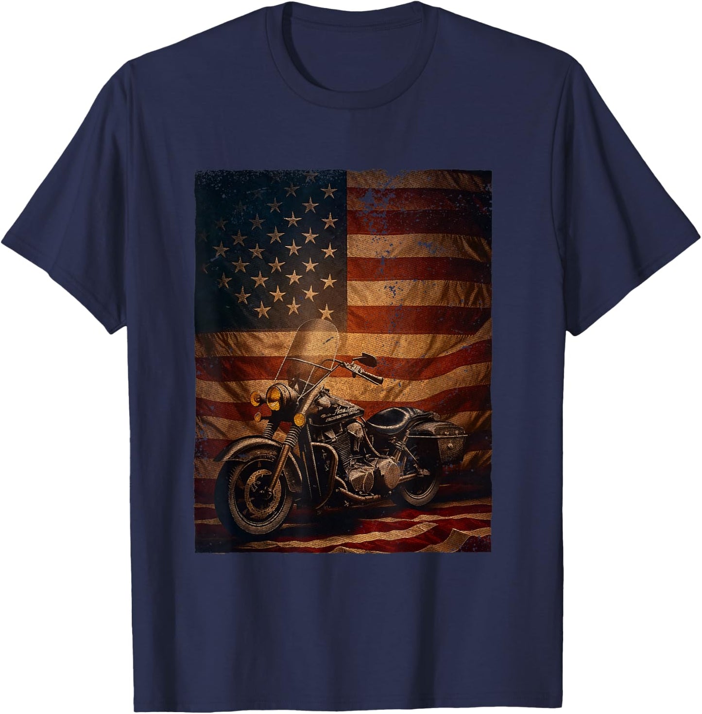 Motorcycle Adventure American Flag Motor Bike T-Shirt - T-Shirt | Navy