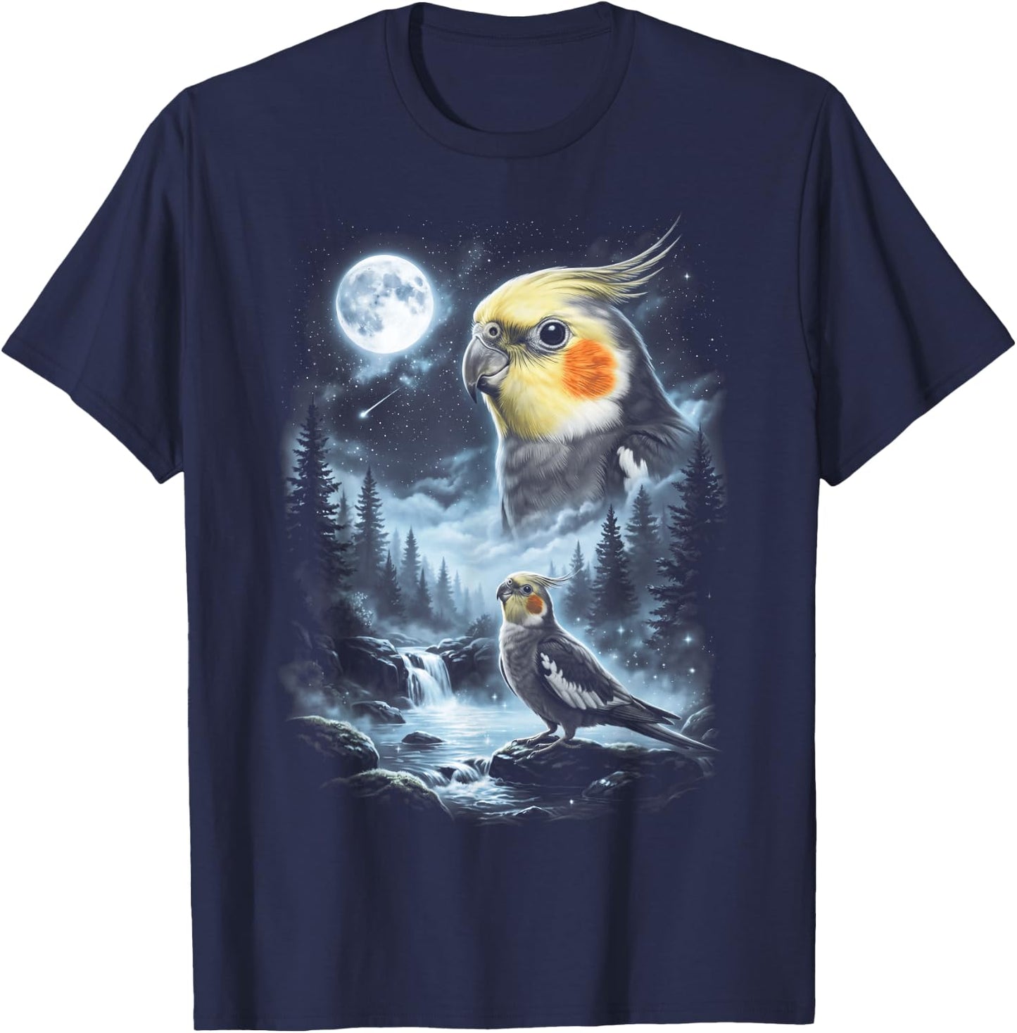 Cockatiel Howling at Moon 90's Retro Parrot T-Shirt - T-Shirt | Navy