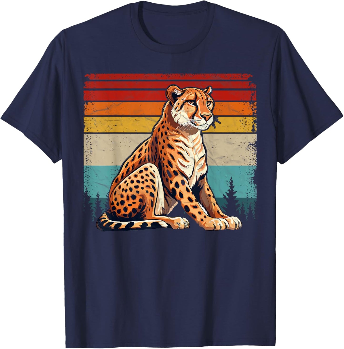 Cheetah Vintage Distressed Retro Style Cool Cheetah T-Shirt - T-Shirt | Navy