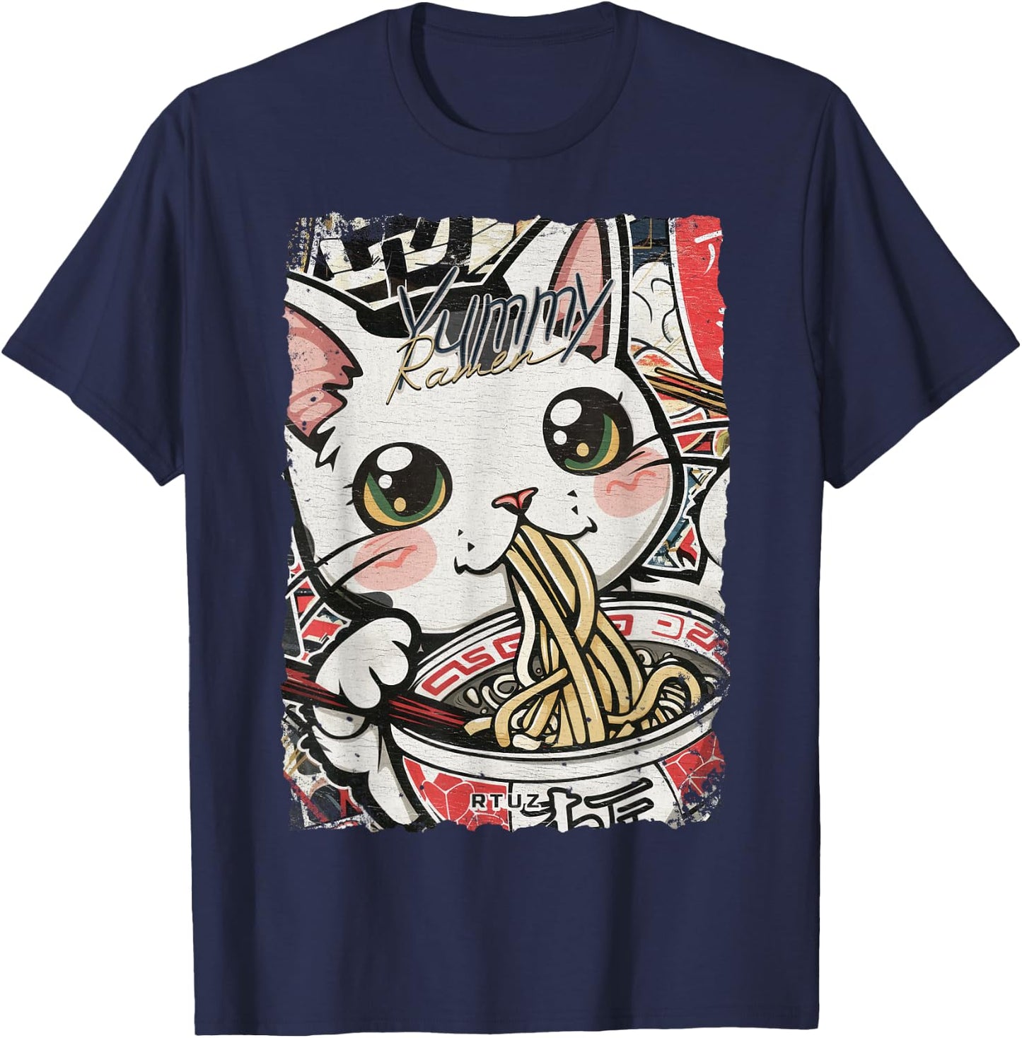 Ramen Nudeln Katze Japan Y2K Kawaii Retro Katzen Manga Anime Schwarz S T-Shirt - T-Shirt | Navy
