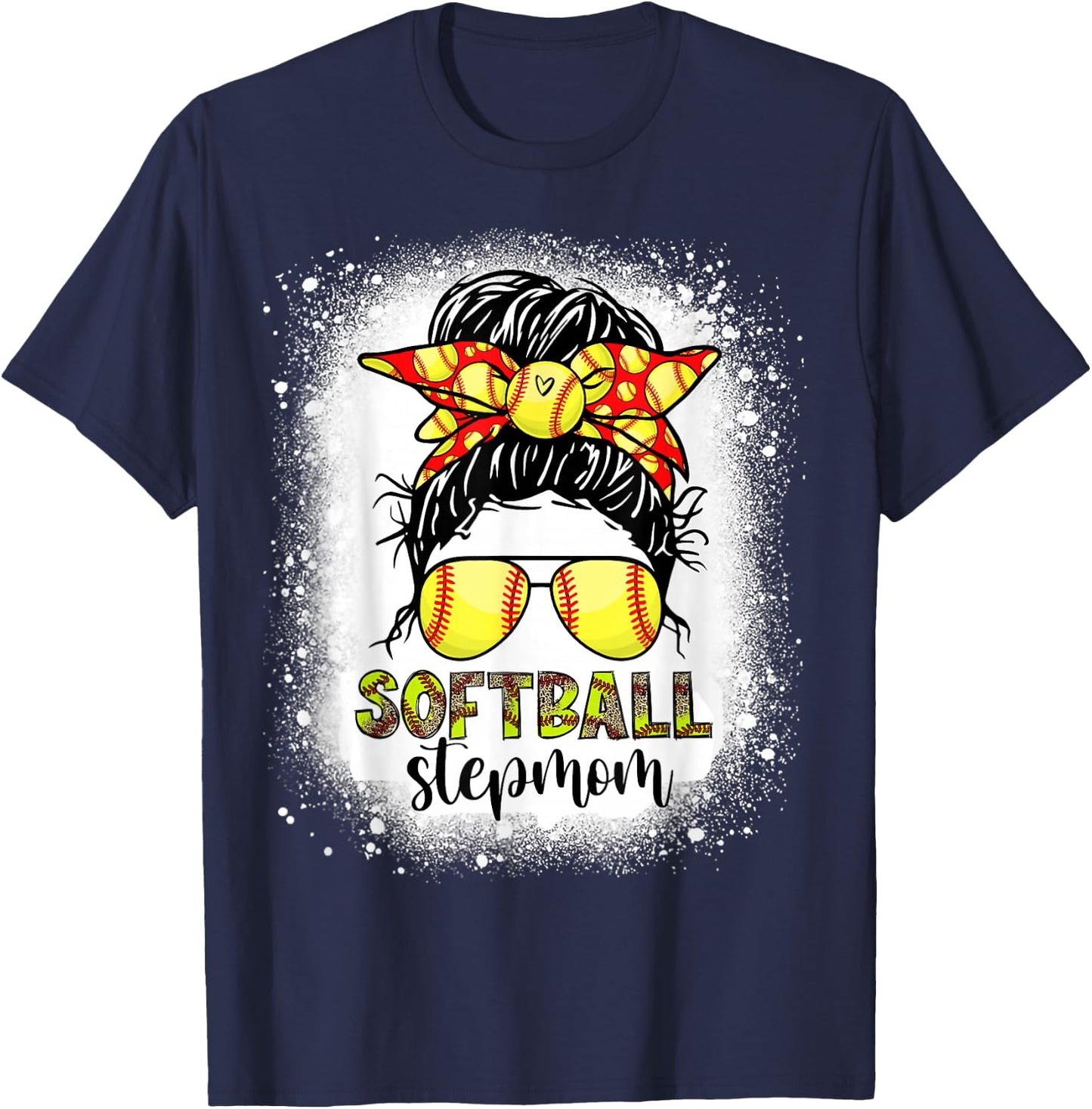 Softball Stepmom Messy Bun Softball Step-Mom Mother's Day T-Shirt - T-Shirt | Navy