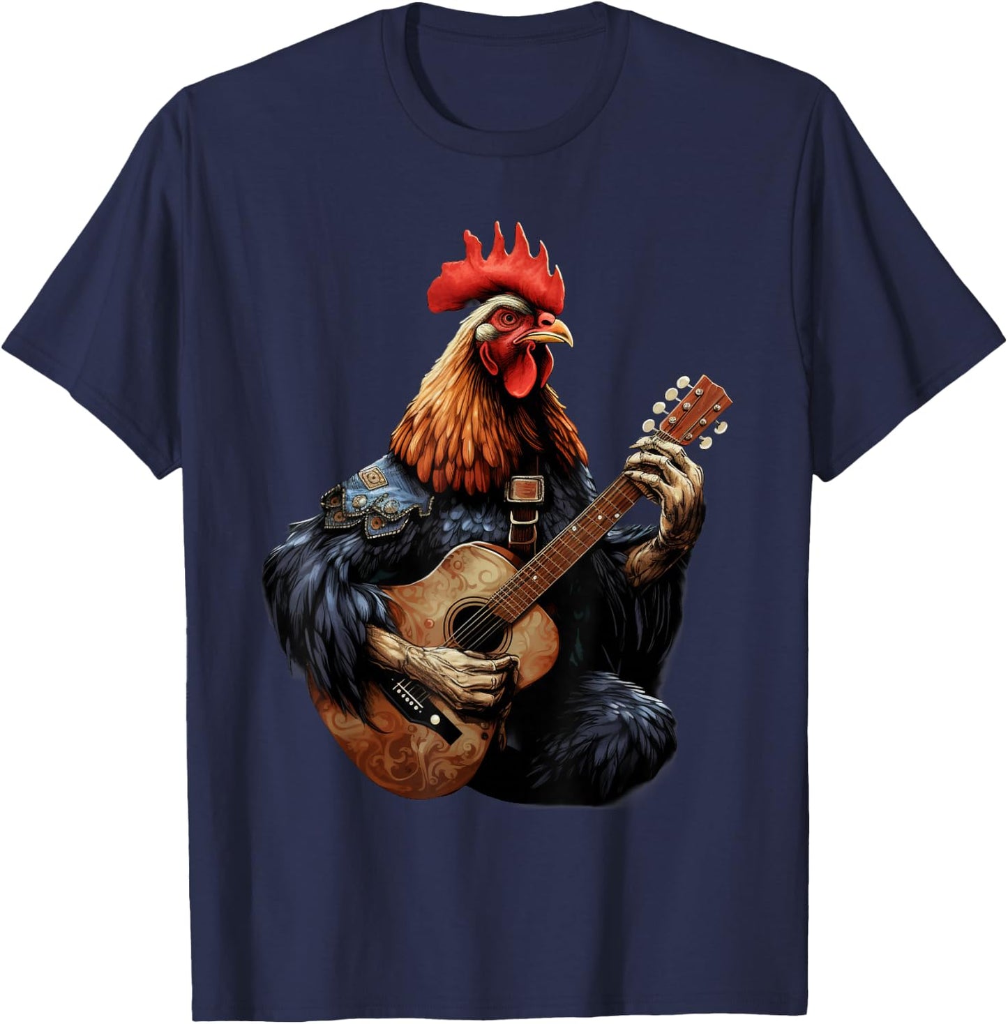 Cute Chicken Playing Guitar Chickens Musician Music T-Shirt - T-Shirt | Navy
