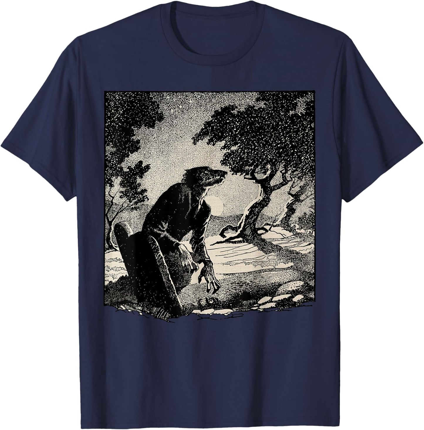 Cemetery Halloween Monster Vintage Horror Movie Werewolf T-Shirt - T-Shirt | Navy
