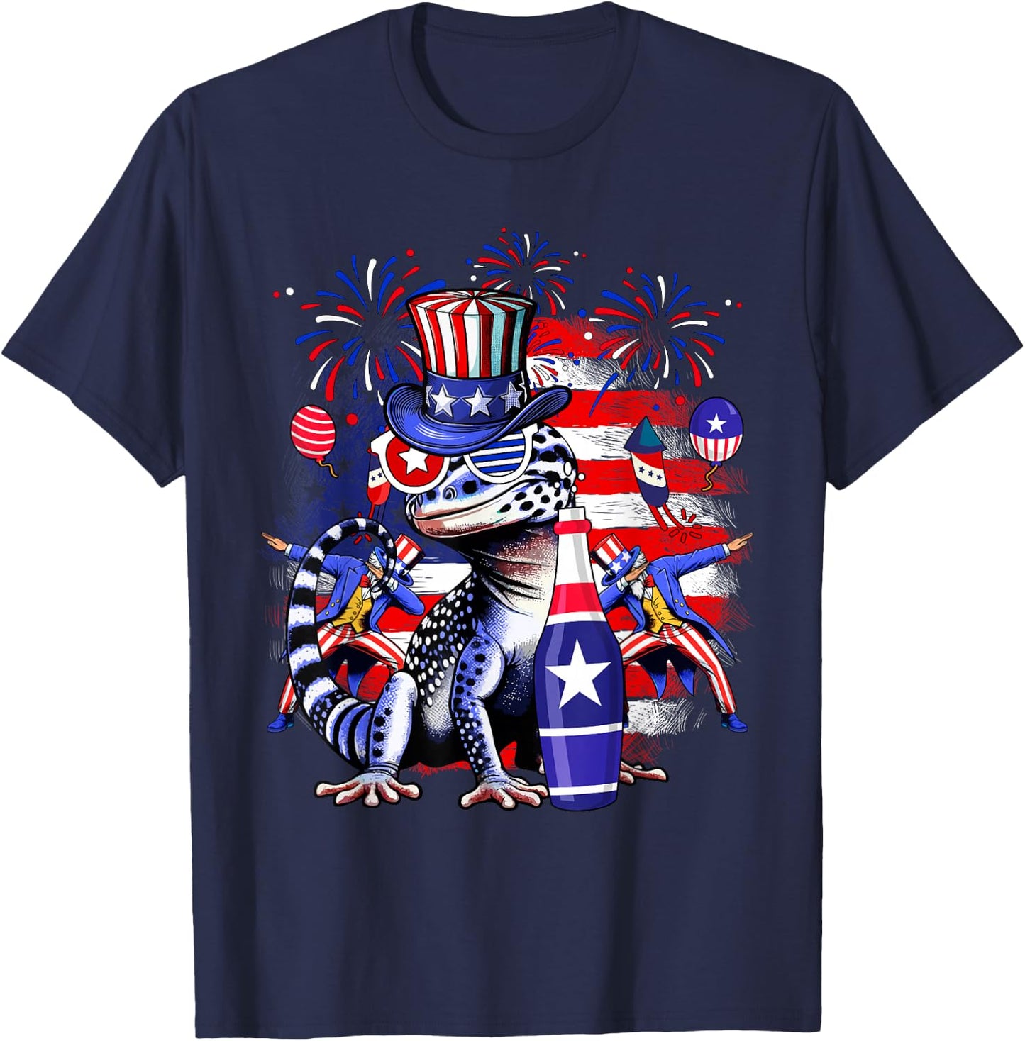 Vintage Gecko Sunglasses 4th Of July Fireworks Patriotic T-Shirt - T-Shirt | Navy