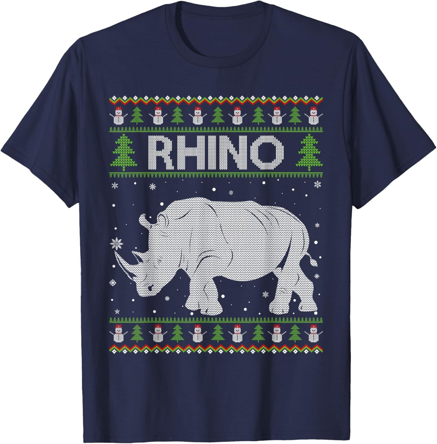 Rhino Santa Hat Funny Ugly Christmas Sweaters Pajamas T-Shirt - T-Shirt | Navy