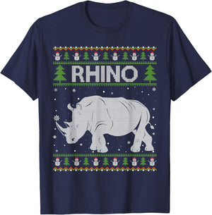 Rhino Santa Hat Funny Ugly Christmas Sweaters Pajamas T-Shirt - T-Shirt | Navy