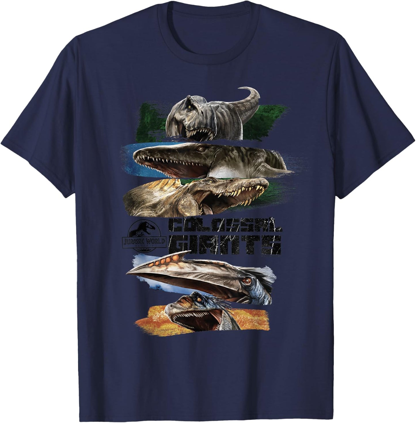 Jurassic World Rebirth Colossal Giants Panel T-Shirt - T-Shirt | Navy