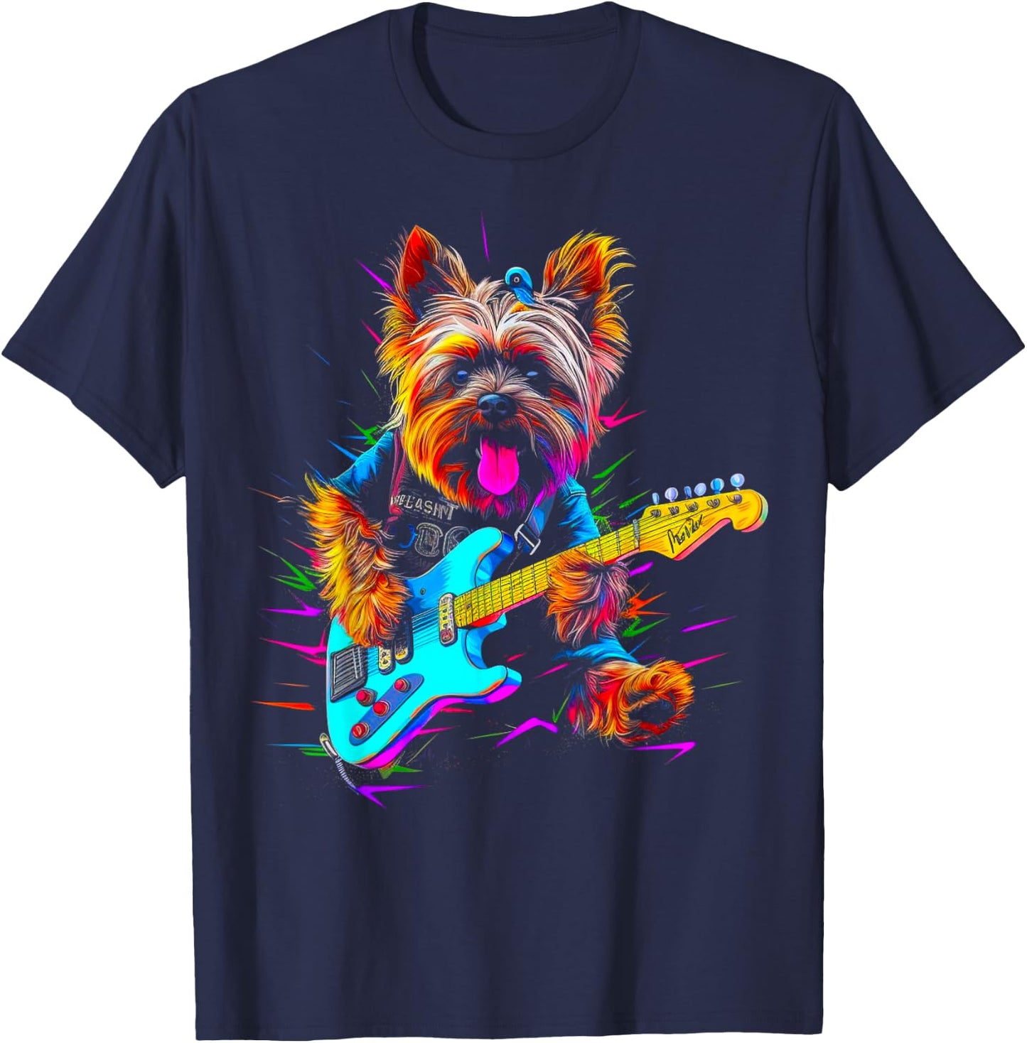 Yorkie Dog Yorkshire Terrier Guitarist T-Shirt - T-Shirt | Navy