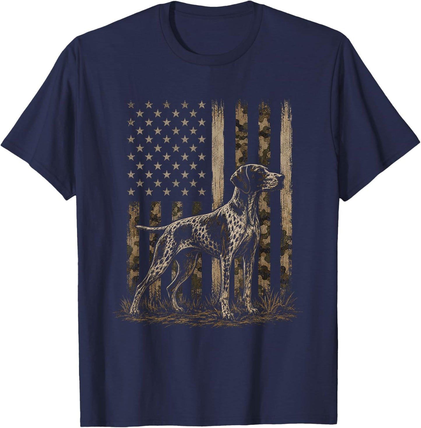 Camo American Flag German Shorthaired Pointer GSP Design T-Shirt - T-Shirt | Navy