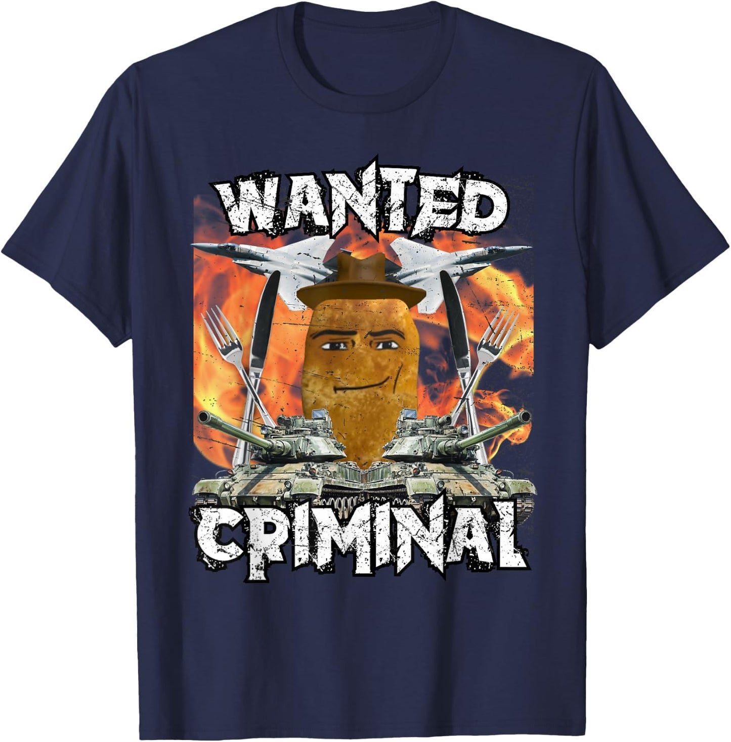Chicken Nugget Man Face Cowboy Meme T-Shirt - T-Shirt | Navy