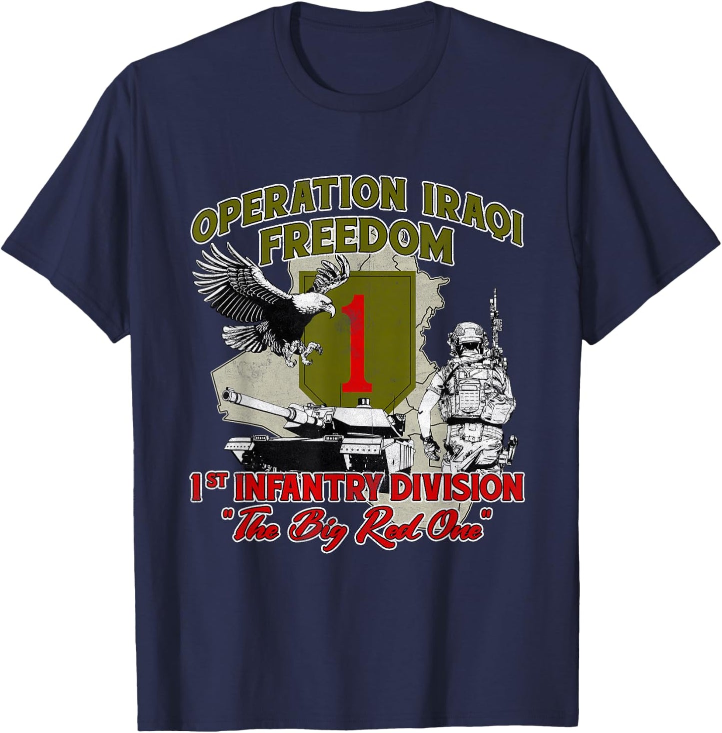 1st Infantry Division - Operation Iraqi Freedom OIF Veteran -Adults Black Small Modern Casual T-Shirt - T-Shirt | Navy