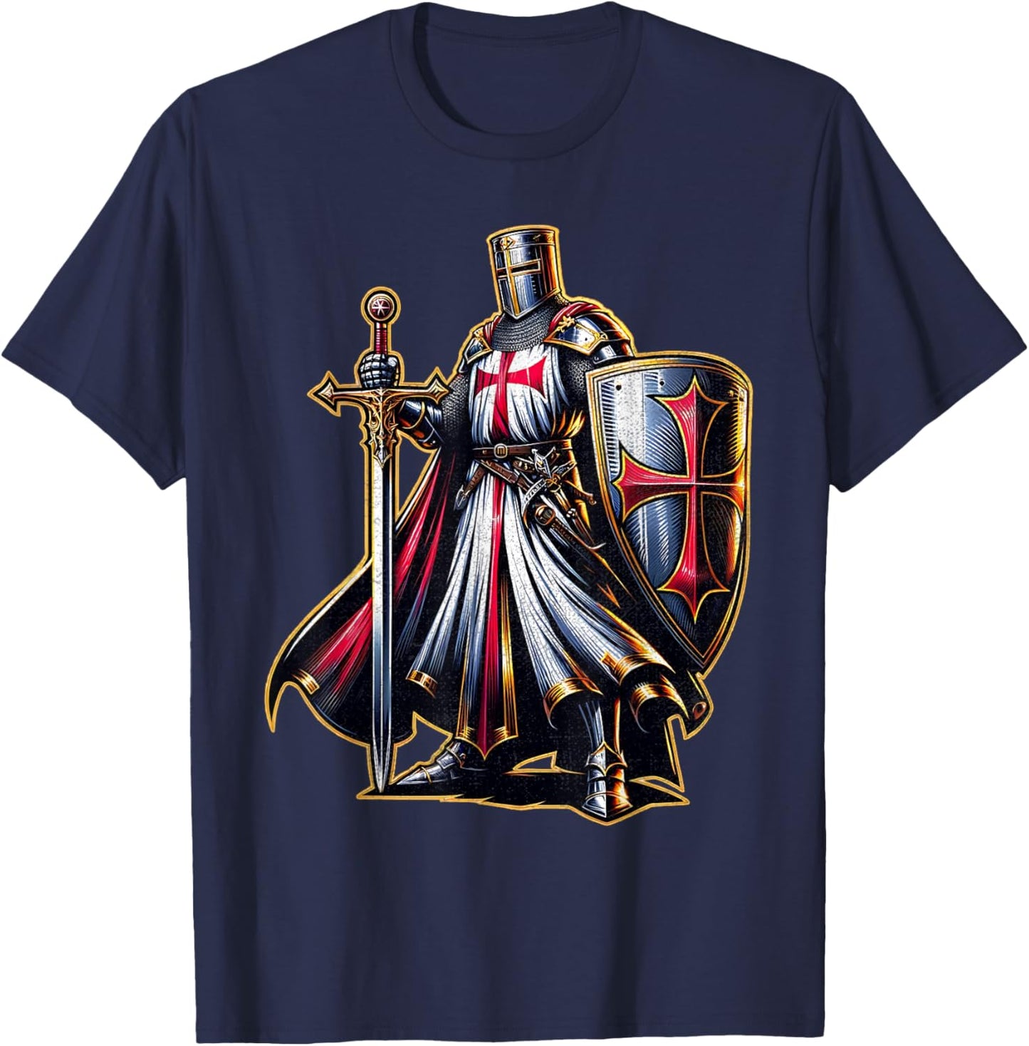 A Warrior of Christ Knights Templar Cross Aged Man , Black, S T-Shirt - T-Shirt | Navy
