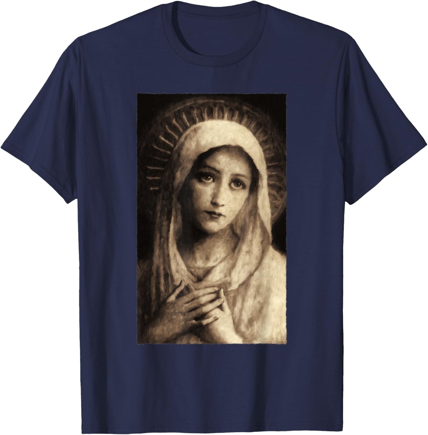 Virgin Mary Maria Catholic Painting T-Shirt - T-Shirt | Navy