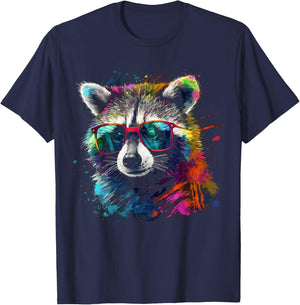 Waschbär bunte Sonnenbrille - Tiermotiv Kunst Waschbär T-Shirt - T-Shirt | Navy