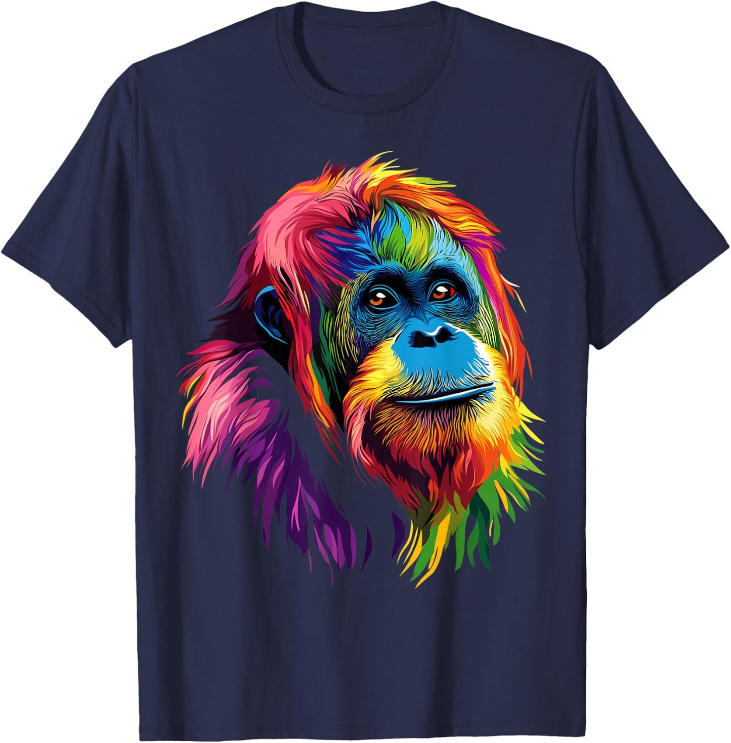Colorful Orangutan Rainforest Great Ape Jungle Animals Black T-Shirt - T-Shirt | Navy